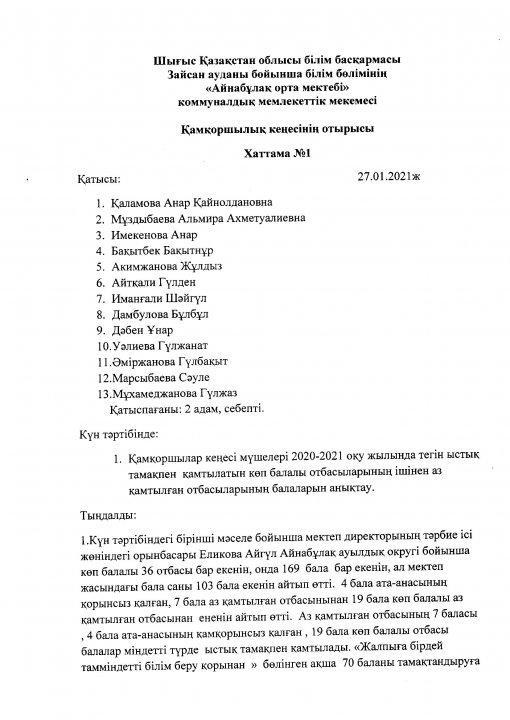 Қамқоршылар кеңесінің хаттамасы