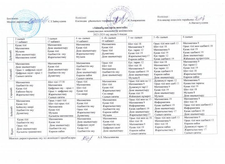 Сабақ кестесі 2023-2024 оқу жылы