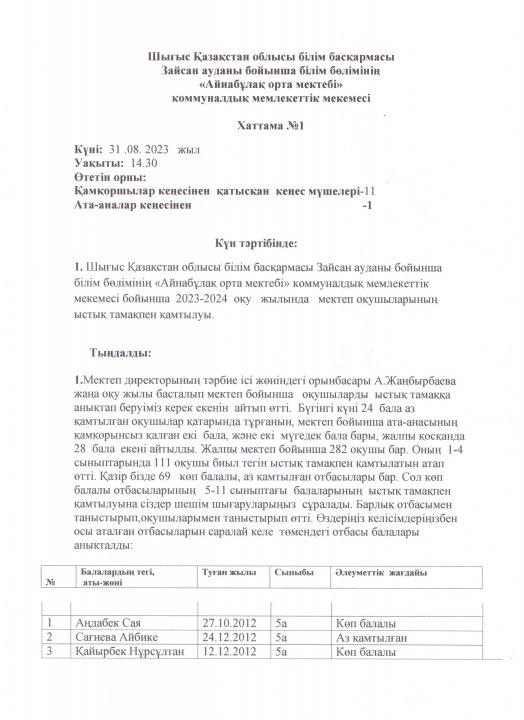 Қамқоршылар кеңесінің хаттамасы