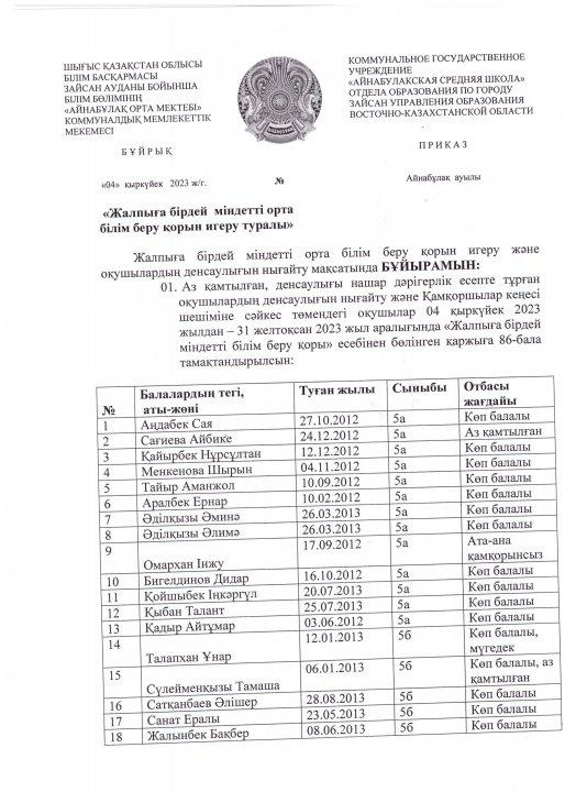 Жалпыға бірдейміндетті орта білім беру қорын игеру